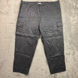 Toto n Ko 100% Linen Cargo Pants Womens 1X Blue Gray Elastic Waist Tapered
